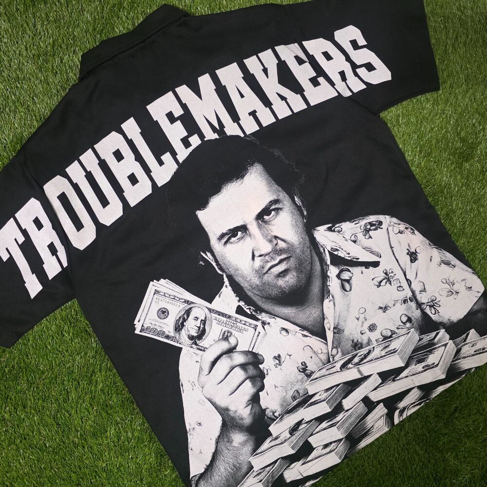 Crooks & Castles Pablo Escobar Casa De Los Bandidos Black Zip Up Shirt Mens Sz L